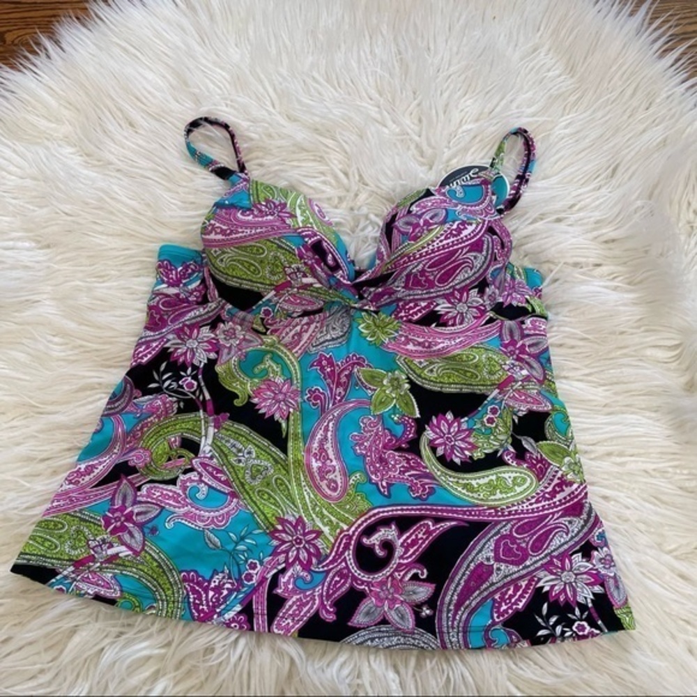 Maidenform swim paisley underwire push up‎ tankini size 38B